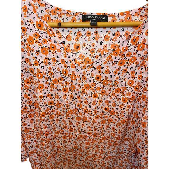 Mario Serrani Women's Orange & Pink Cherry Blossom Floral Blouse V-Neck, Medium - Picture 3 of 9